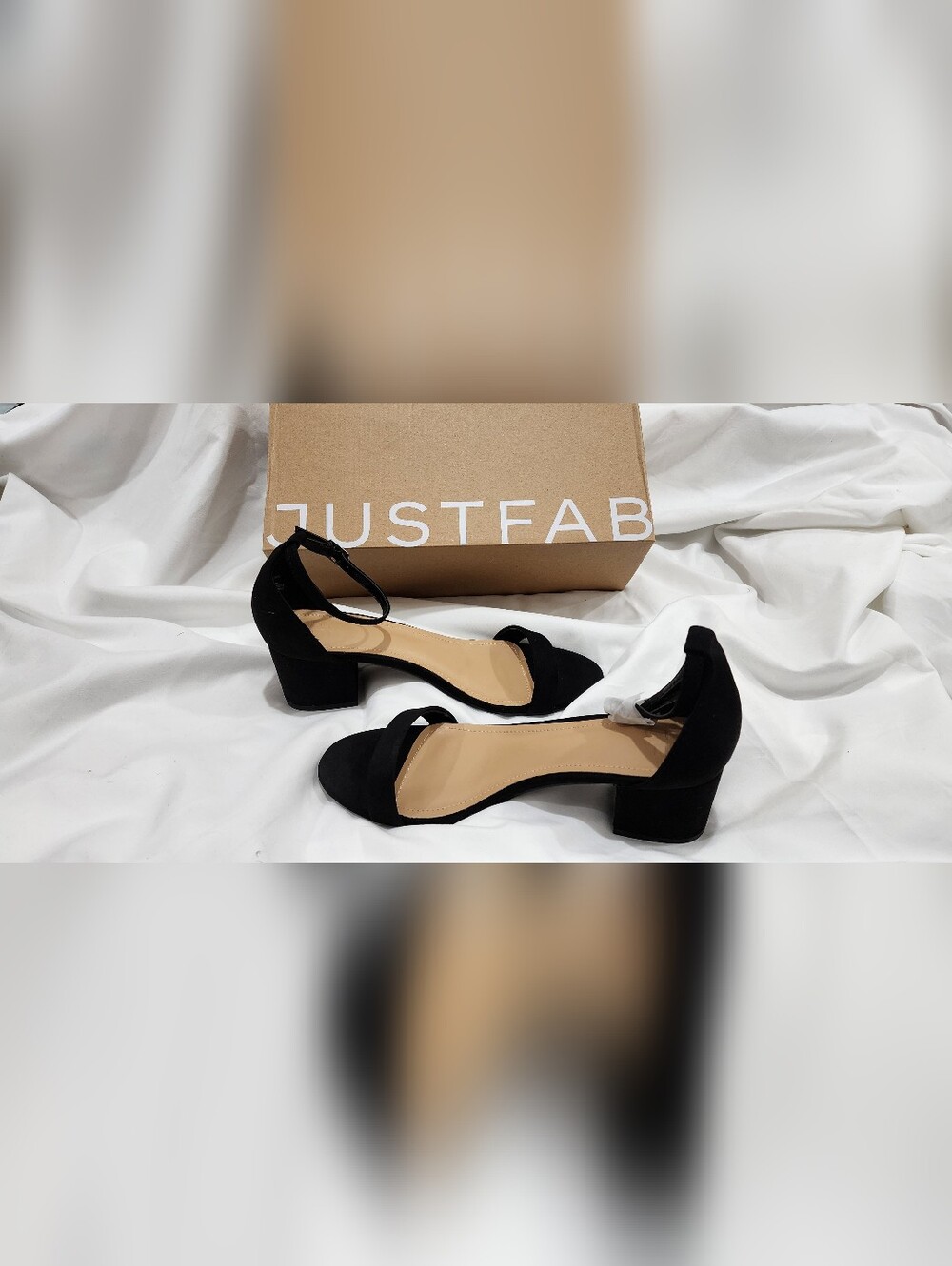 JustFab Black Ankle-Strap Block Heel Sandals